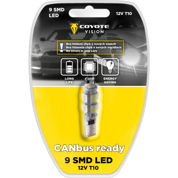 Žárovka 12V LED 9 SMD T10 CAN-BUS COYOTE VISION