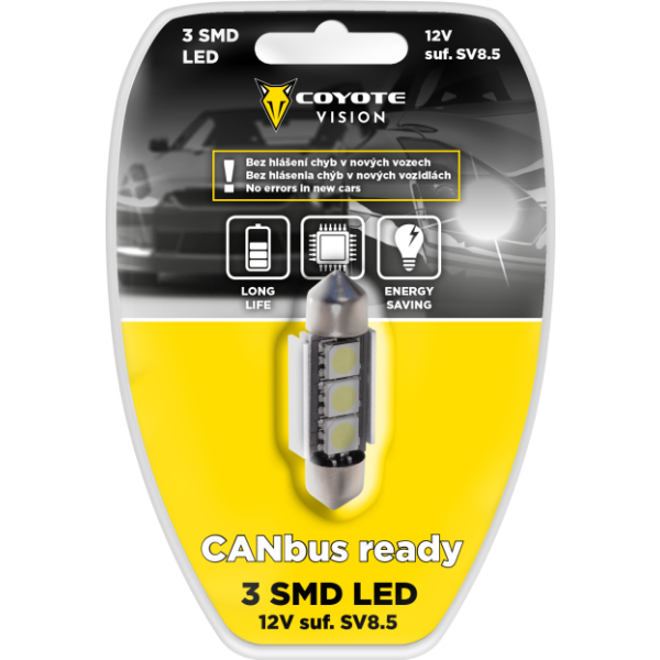 Žárovka 12V LED 3 SMD sufitová SV8.5 CAN-BUS COYOTE VISION