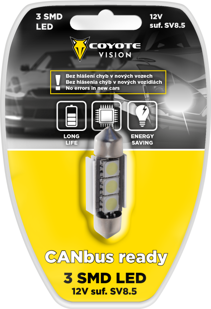 Žárovka 12V LED 3 SMD sufitová SV8.5 CAN-BUS COYOTE VISION